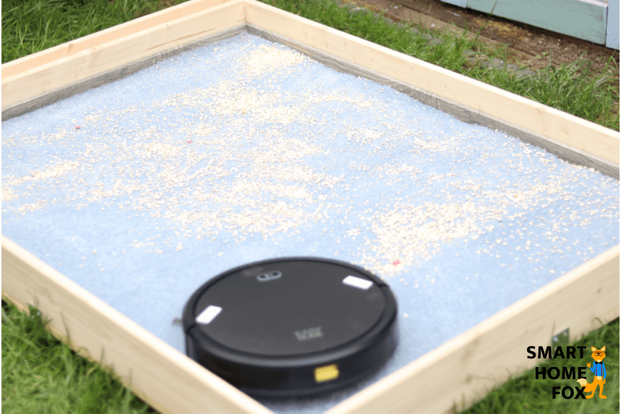 Easy Home Saugroboter von Aldi bei Haferflocken Saugtest auf hohem Teppich